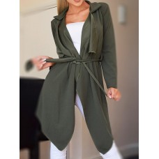 Autumn Casual Women Solid Color Irregular Hem Lapel Jacket