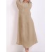 Vintage Women Cotton Solid Color Split Hem Button Long Sleeve Dress