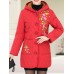 Women Embroidery Warm Thicken Fleece Hooded Coats