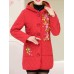 Women Embroidery Warm Thicken Fleece Hooded Coats