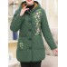 Women Embroidery Warm Thicken Fleece Hooded Coats