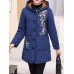 Women Embroidery Warm Thicken Fleece Hooded Coats