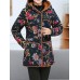 Women Fluff Thick Floral Print Pocket Hooded Coats（random shipping）