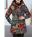 Women Fluff Thick Floral Print Pocket Hooded Coats（random shipping）