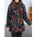 Women Fluff Thick Floral Print Pocket Hooded Coats（random shipping）