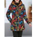 Women Fluff Thick Floral Print Pocket Hooded Coats（random shipping）