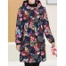 Vintage Women Floral Print Pocket Button Hooded Coats（random shipping）