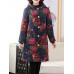 Vintage Women Floral Print Pocket Button Hooded Coats（random shipping）