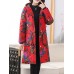 Vintage Women Floral Print Pocket Button Hooded Coats（random shipping）