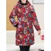 Vintage Women Floral Print Pocket Button Hooded Coats（random shipping）