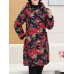 Vintage Women Floral Print Pocket Button Hooded Coats（random shipping）