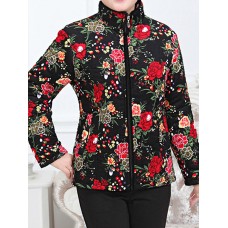 Women Long Sleeve Zipper Printing Corduroy Coats（random shipping）