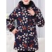 Vintage Women Floral Print Thicken Hooded Buttons Coats