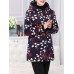 Vintage Women Floral Print Thicken Hooded Buttons Coats