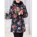 Vintage Women Floral Print Thicken Hooded Buttons Coats