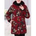 Vintage Women Floral Print Thicken Hooded Buttons Coats