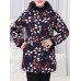 Vintage Women Floral Print Thicken Hooded Buttons Coats