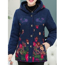 Folk Style Embroidery Fleece Thicken Hooded Coats