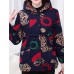 Vinatge Women Thick Warm Print Hooded Pockets Coats(random）