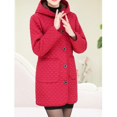 Women Pure Color Fleece Thicken Hooded Long Sleeve Coats