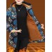 Women Floral Print Hooded Fleece Thicken Long Sleeve Coats