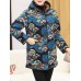 Women Floral Print Hooded Fleece Thicken Long Sleeve Coats