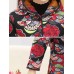 Women Floral Print Hooded Fleece Thicken Long Sleeve Coats