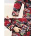 Women Floral Print Hooded Fleece Thicken Long Sleeve Coats