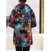 Women Floral Print Buttons Long Sleeve Zipper Winter Coats(random)