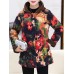 Women Floral Print Buttons Long Sleeve Zipper Winter Coats(random)