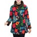 Women Floral Print Buttons Long Sleeve Zipper Winter Coats(random)