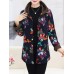 Women Floral Print Buttons Long Sleeve Zipper Winter Coats(random)