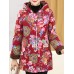 Autumn Winter Floral Print Buttons Thicken Hooded Coats（random shipping）