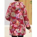 Autumn Winter Floral Print Buttons Thicken Hooded Coats（random shipping）