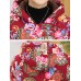 Autumn Winter Floral Print Buttons Thicken Hooded Coats（random shipping）