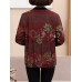 Women Long Sleeve Floral Print Zipper Stand Collar Jacket