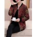 Women Long Sleeve Floral Print Zipper Stand Collar Jacket