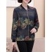 Women Long Sleeve Floral Print Zipper Stand Collar Jacket