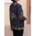 Women Long Sleeve Floral Print Zipper Stand Collar Jacket