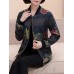 Women Long Sleeve Floral Print Zipper Stand Collar Jacket