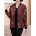 Women Long Sleeve Floral Print Zipper Stand Collar Jacket