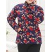 Women Floral Print Buttons Stand Collar Winter Coats（random shipping）