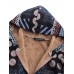 Women Polka Dot Print Fluffy Fleece Thick Floral Print Vintage Jacket Coats