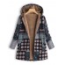 Women Polka Dot Print Fluffy Fleece Thick Floral Print Vintage Jacket Coats