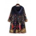 S-5XL Ethnic Print Frog Button Folk Style Irregular Hooded Coats