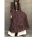 M-5XL Vintage Women  Striped Crew Neck Long Sleeve Dress