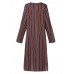 M-5XL Vintage Women  Striped Crew Neck Long Sleeve Dress