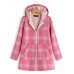 Casual Women Plaid Print Pockets Zipper Hooded Coats