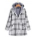 Casual Women Plaid Print Pockets Zipper Hooded Coats