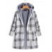 Casual Women Plaid Print Pockets Zipper Hooded Coats